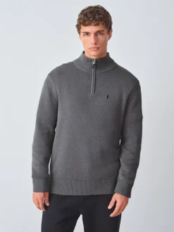 Next Gris de charbon de bois - Logo cerf - Pull N.Premium Coupe classique 100% Coton Premium à fermeture éclair New