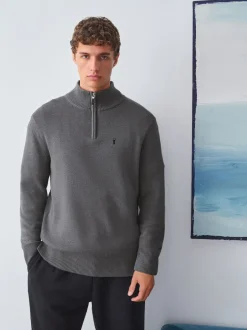 Next Gris de charbon de bois - Logo cerf - Pull N.Premium Coupe classique 100% Coton Premium à fermeture éclair New