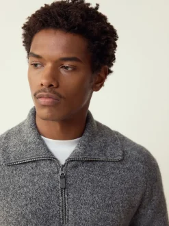 Next Gris de charbon de bois - Pull à encolure zippée en laine Sale