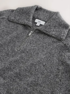 Next Gris de charbon de bois - Pull à encolure zippée en laine Sale