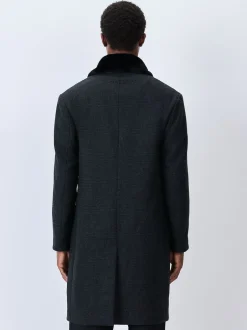 Next Gris de charbon de bois - Manteau Epsom à carreaux riches en laine avec revers bordé de fourrure Hot