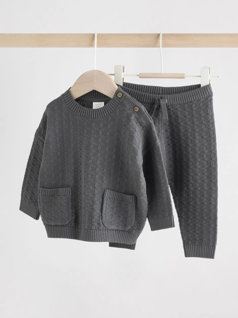 Next Gris de charbon de bois - Ensemble bébé pull et legging en tricot texturé 100 % coton (0mois -3ans)