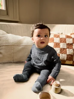 Next Gris de charbon de bois - Ensemble bébé pull et legging en tricot texturé 100 % coton (0mois -3ans)