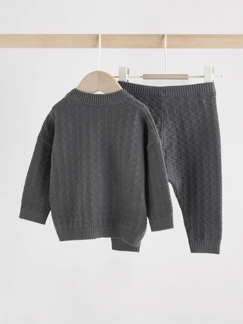 Next Gris de charbon de bois - Ensemble bébé pull et legging en tricot texturé 100 % coton (0mois -3ans)