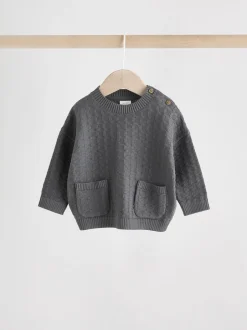 Next Gris de charbon de bois - Ensemble bébé pull et legging en tricot texturé 100 % coton (0mois -3ans)