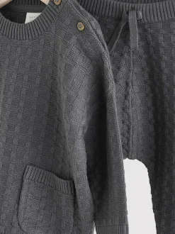 Next Gris de charbon de bois - Ensemble bébé pull et legging en tricot texturé 100 % coton (0mois -3ans)