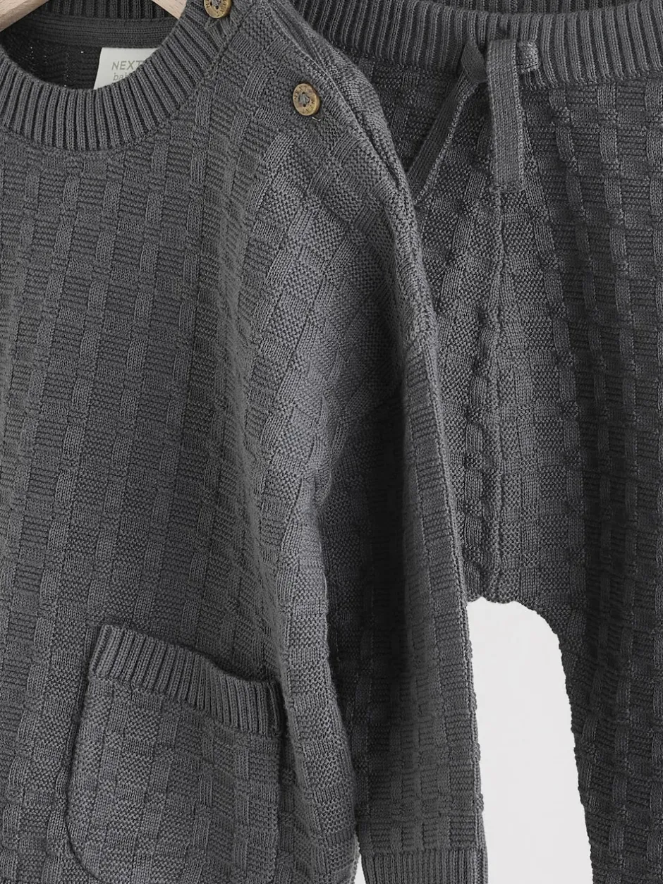 Next Gris de charbon de bois - Ensemble bébé pull et legging en tricot texturé 100 % coton (0mois -3ans)