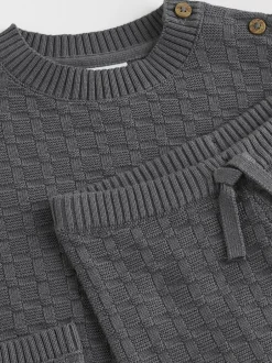 Next Gris de charbon de bois - Ensemble bébé pull et legging en tricot texturé 100 % coton (0mois -3ans)