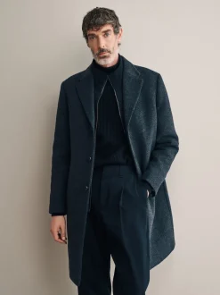 Next Gris de charbon de bois - Signature Manteau en laine richement rembourré en tissu italien doux au toucher Col cheminée Coat