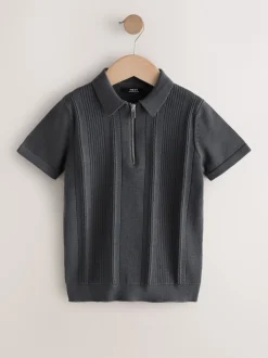 Next Gris de charbon de bois - Polos tricotés à col zippé (3-16yrs) Outlet