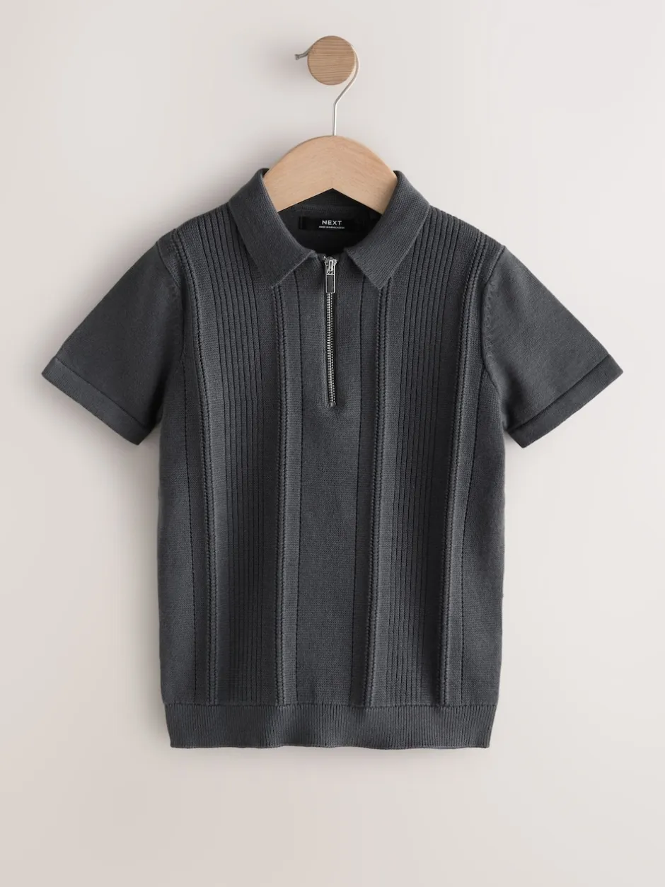 Next Gris de charbon de bois - Polos tricotés à col zippé (3-16yrs) Outlet
