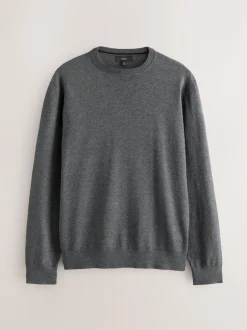 Next Gris de charbon de bois - Uni - Pull col rond riche en coton coupe classique Discount