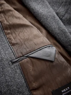 Next Gris de charbon de bois - Ajustement régulier - Blazer à chevrons riche en laine Online
