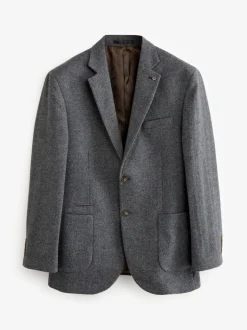 Next Gris de charbon de bois - Ajustement régulier - Blazer à chevrons riche en laine Online