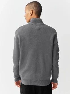 Next - Uni - Pull N.Premium Coupe classique 100% Coton Premium à fermeture éclair Gris de charbon de bois Hot