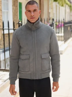 Next Gris de charbon de bois - Veste imitation daim doublure aspect peau de mouton Best