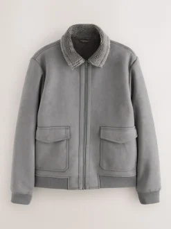 Next Gris de charbon de bois - Veste imitation daim doublure aspect peau de mouton Best