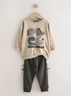 Next - Ensemble Sweat-shirt et Survêtement (3mois à7ans) Gris et anthracite à pointes de dinosaures Outlet