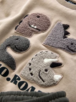 Next - Ensemble Sweat-shirt et Survêtement (3mois à7ans) Gris et anthracite à pointes de dinosaures Outlet