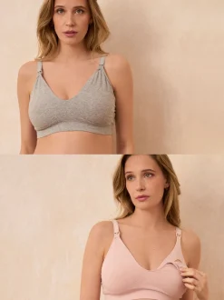 Seraphine Gris et rose blush - Lot de 2 soutiens-gorge de Grossesse et d’Allaitement en bambou doux sans coutures Online