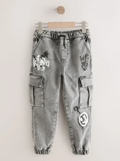 Next Gris Graffiti - Jean cargo à taille élastique (3-16ans) Online