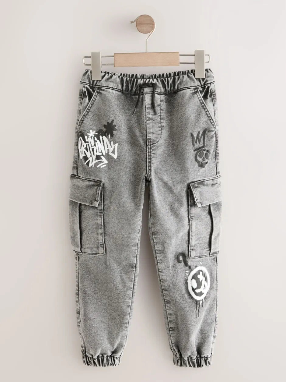 Next Gris Graffiti - Jean cargo à taille élastique (3-16ans) Online