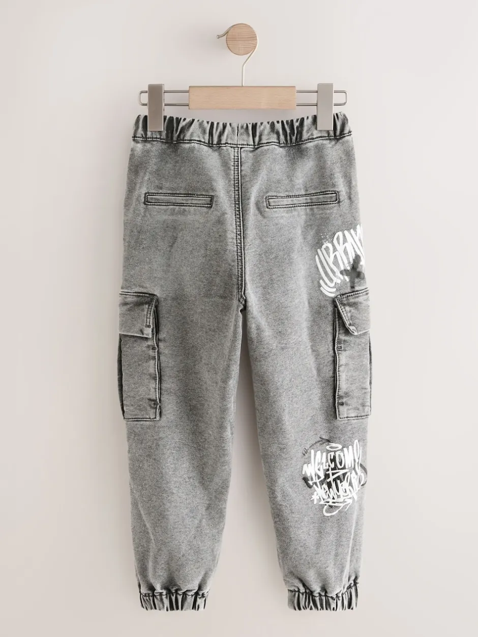 Next Gris Graffiti - Jean cargo à taille élastique (3-16ans) Online