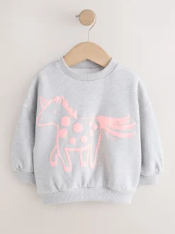Next - Sweat à col ras du cou (3mths-7yrs) Gris motif licorne Discount