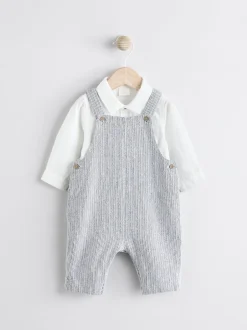 Next Gris/Blanc - Ensemble salopette et body bébé en coton tissé (0mois-3ans) Sale