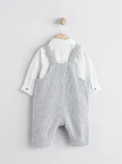 Next Gris/Blanc - Ensemble salopette et body bébé en coton tissé (0mois-3ans) Sale