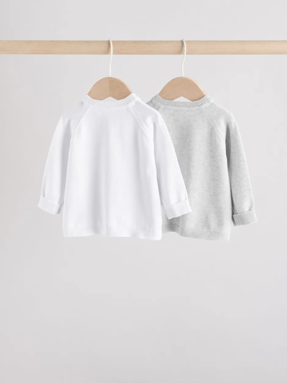 Next Gris/Blanc - Gris et blanc 2pk Cardigan bébé en maille Outlet