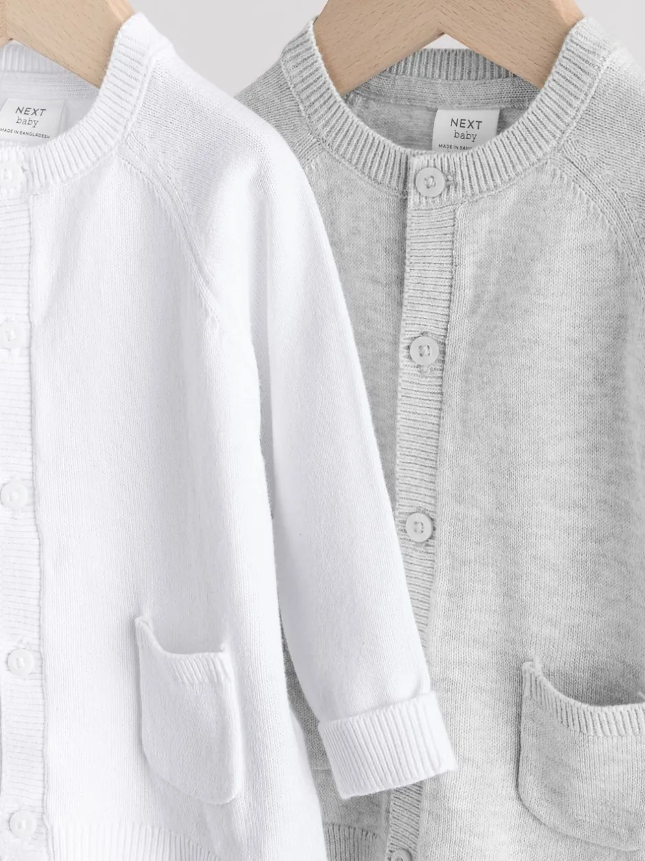Next Gris/Blanc - Gris et blanc 2pk Cardigan bébé en maille Outlet