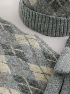 Next - Ensemble chapeau, écharpe et gants 3 pièces (3-16ans) Gris/blanc à losanges Best
