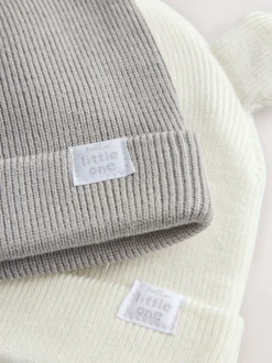 Next Gris/Blanc - Lot de 2bonnets côtelés pour bébé