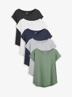 Next Gris/Blanc/Noir/Bleu marine/Vert kaki - Lot de 5 T-shirts à mancherons Sale