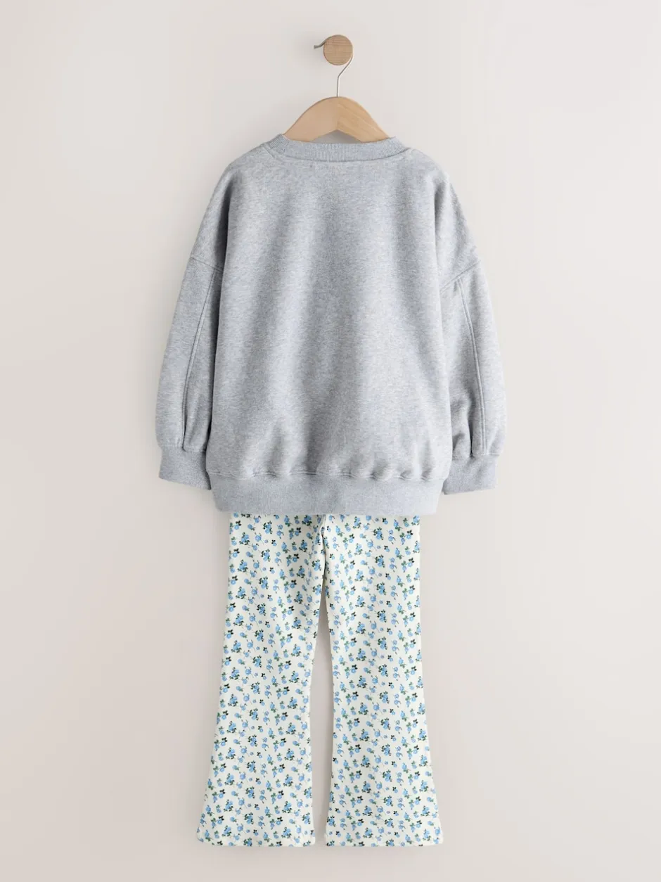 Next Gris/bleu à slogan fleuri - Ensemble Sweat-shirt et Leggings évasés (3-16ans) Best