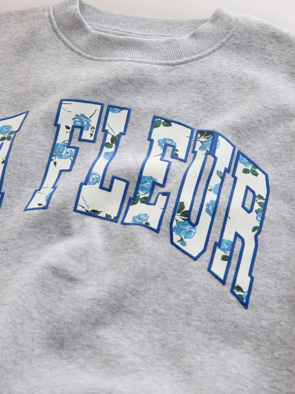 Next Gris/bleu à slogan fleuri - Ensemble Sweat-shirt et Leggings évasés (3-16ans) Best