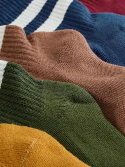 Next - Cushioned Semelle intérieure Cotton Rich Ribbed Tipped Chaussettes 5 Lot Gris/bleu marine New