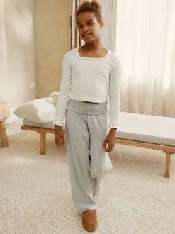 Next Gris/écru - Pyjama à taille pliée douce (3-16ans) Clearance