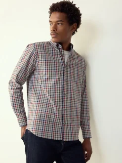 Next - Chemise Oxford ajustée Easy Iron Button Down Gris/multicolore vichy Outlet