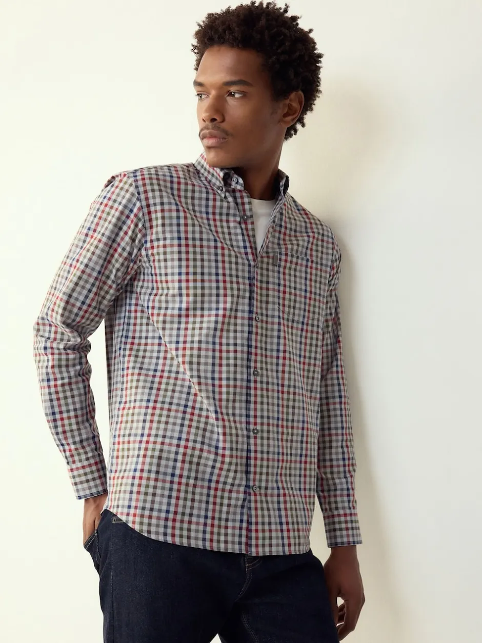 Next - Chemise Oxford ajustée Easy Iron Button Down Gris/multicolore vichy Outlet