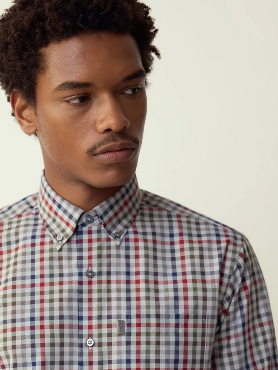 Next - Chemise Oxford ajustée Easy Iron Button Down Gris/multicolore vichy Outlet