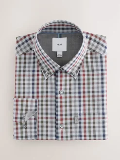 Next - Chemise Oxford ajustée Easy Iron Button Down Gris/multicolore vichy Outlet