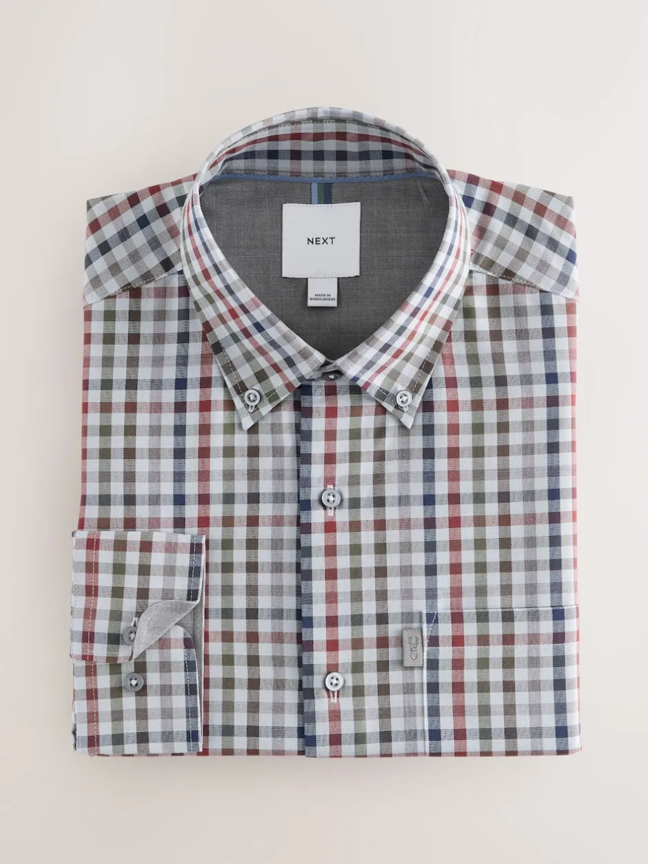 Next - Chemise Oxford ajustée Easy Iron Button Down Gris/multicolore vichy Outlet