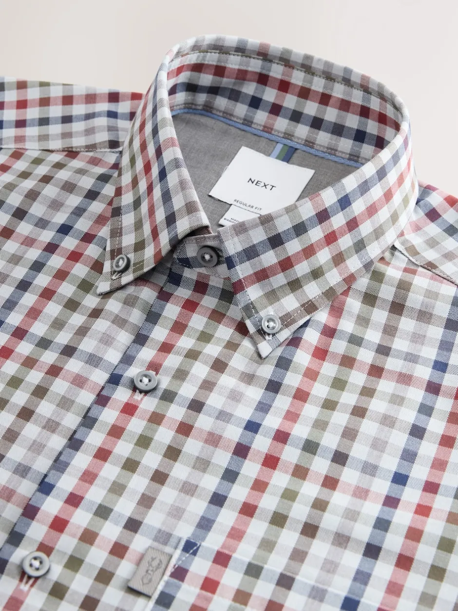 Next - Chemise Oxford ajustée Easy Iron Button Down Gris/multicolore vichy Outlet