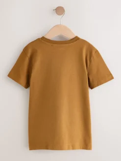 Next - T-shirt brodé Manches courtes Stag 4 Pack (3-16ans) Gris/Noir/Vert/Fauve Marron kaki Clearance