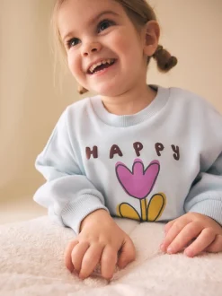 Next - Sweat à col ras du cou (3mths-7yrs) Happy Moments bleu clair Outlet
