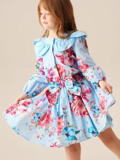 Angel & Rocket Haut Darcy bleu imprimé à col pétale Clearance