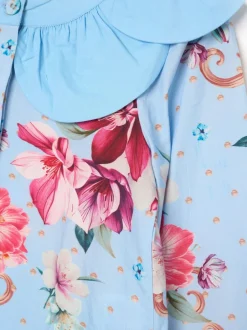 Angel & Rocket Haut Darcy bleu imprimé à col pétale Clearance