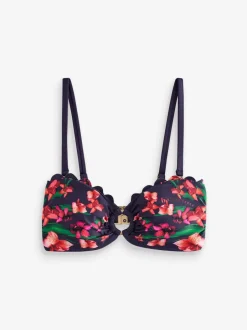 B by Ted Baker Haut de bikini bandeau bleu marine Fleuri et dos nu New